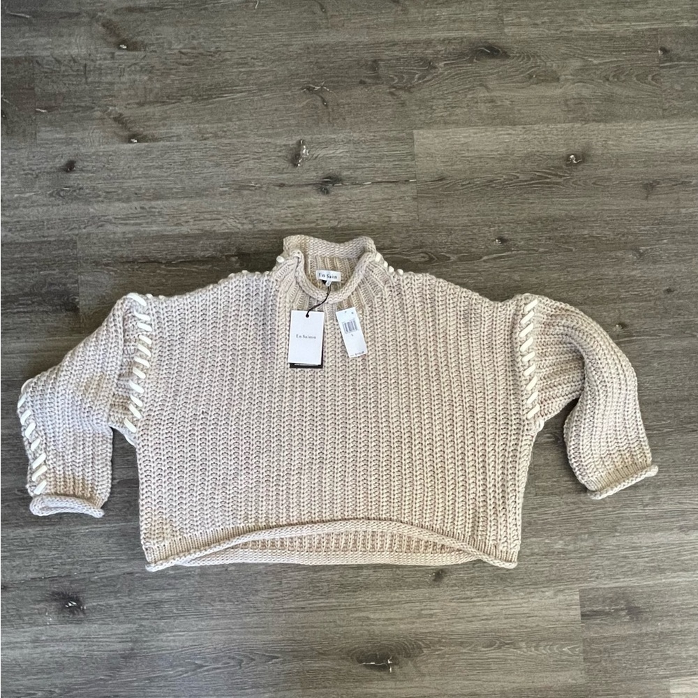 En Saison Textured Beige Sweater - Picture 2 of 7